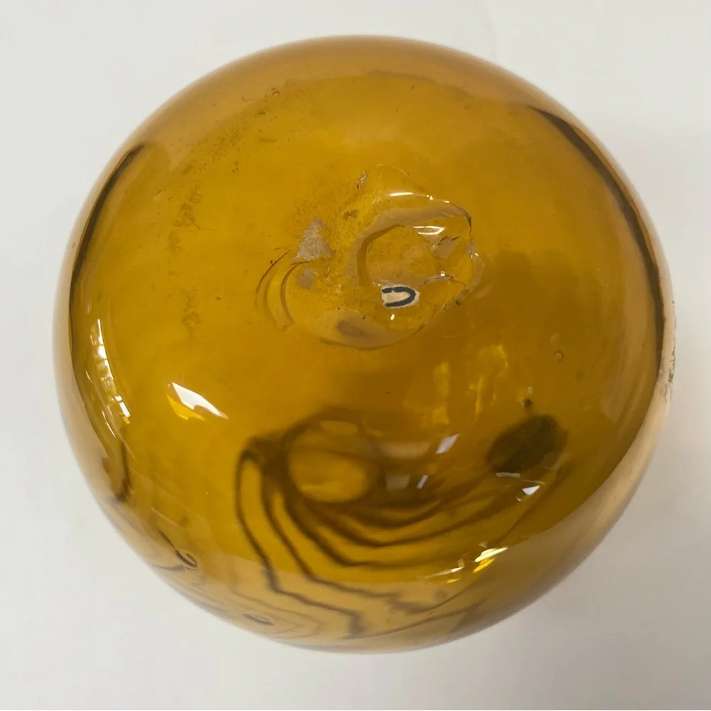 Small Vintage Handblown Swirl Amber Glass Jug Vase applied handle bubbles 4.5